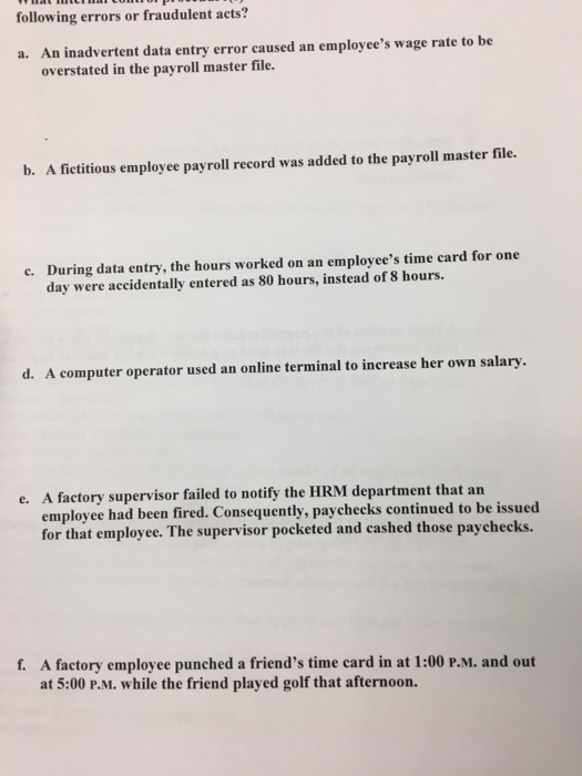  following errors or fraudulent acts? An inadvertent data entry error caused