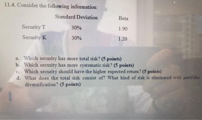 financial modelling 11.4. Consider the following information: Standard Deviation Beta Security T