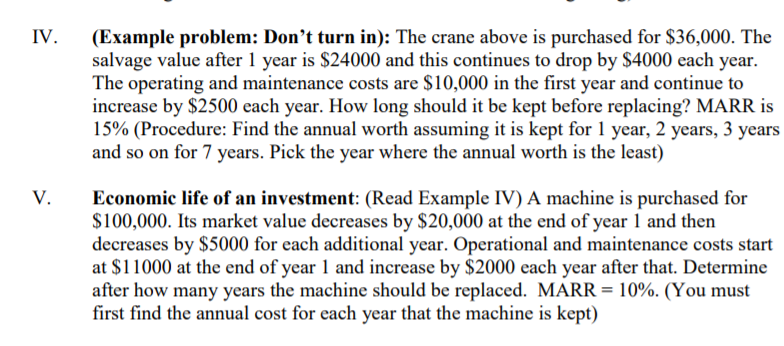 use formulas to calculate IV. (Example problem: Don't turn in): The