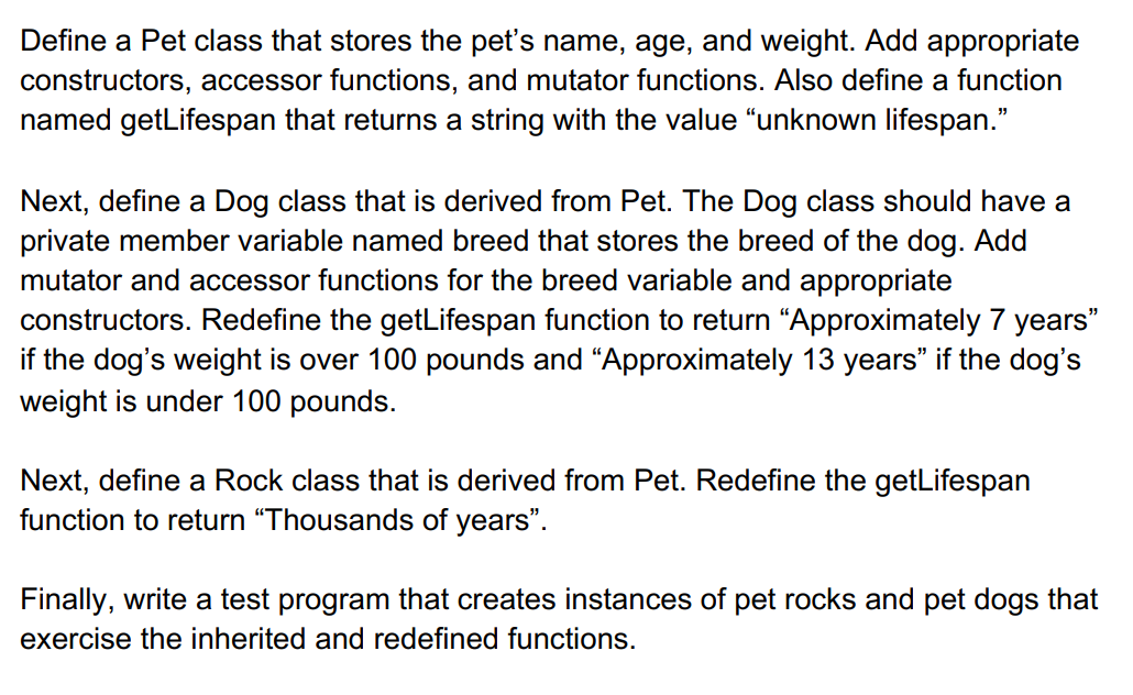 I need this task to be solved for Java. Define a Pet