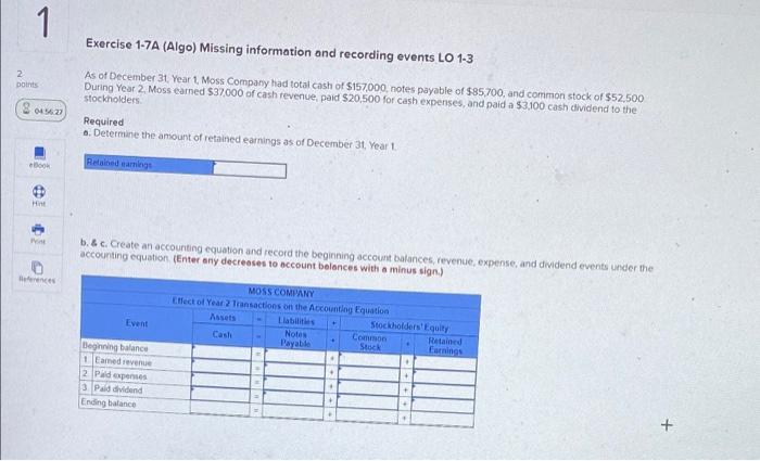  1 Exercise 1-7A (Algo) Missing information and recording events LO 1-3