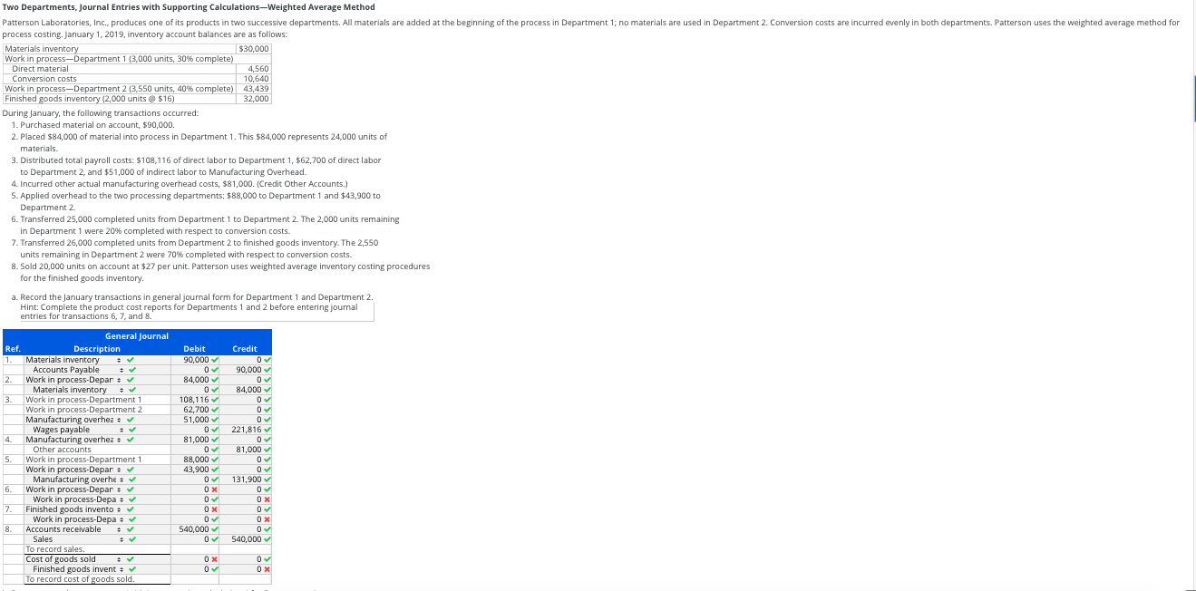 Two Departments, Journal Entries with Supporting Calculations-Weighted Average Method Patterson Laboratories,