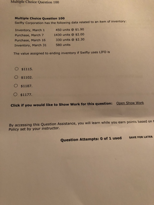  Multiple Choice Question 100 Multiple Choice Question 100 Swifty Corporation has