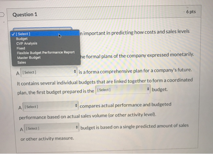 costs and sales levels affect profitability. [Select) is the formal plans of