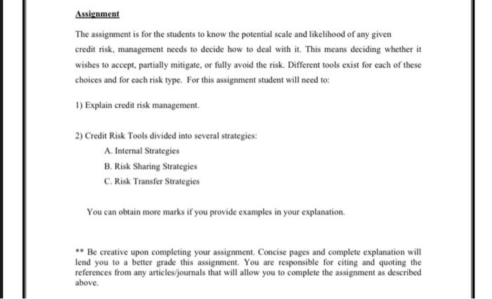 financial risk management Assignment The assignment is for the students to know