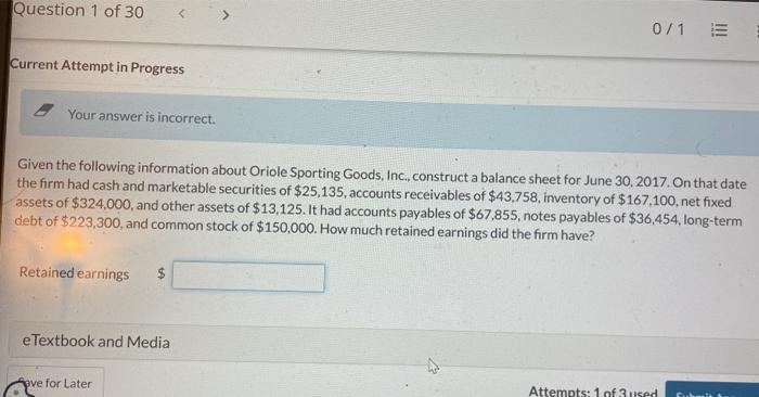  6. Your answer is incorrect. Given the following information about Oriole