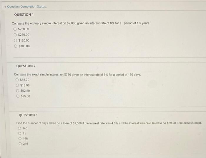 HELP!!!! questions 1,2 and 3 Question Completion Status: QUESTION 1 Compute the