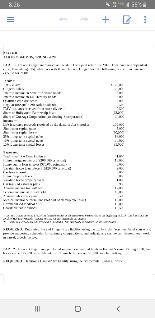 - 8:26 $4, 55% ACC 460 TAX PROBLEM #5, SPRING 2020
