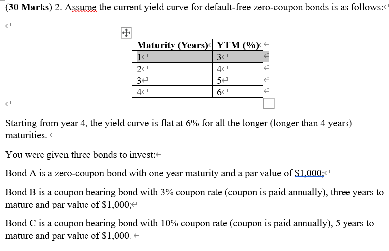  (30 Marks) 2. Assume the current yield curve for default-free zero-coupon