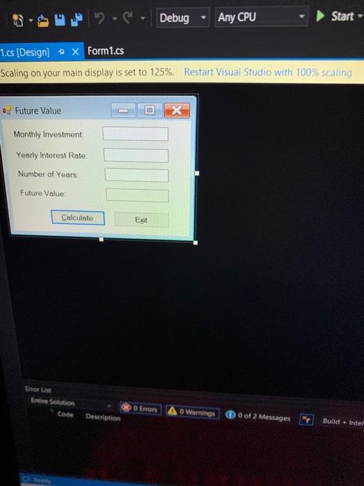 sender, EventArgs e) { decimal monthlyInvestment = Convert.ToDecimal(txtMonthlyInvestment.Text); decimal yearlyInterestRate = Convert.ToDecimal(txtInterestRate.Text);