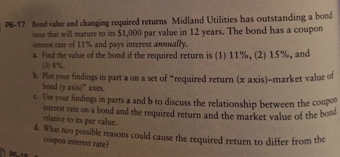  Bond value and changing required returns Midland Utilities has outstanding a