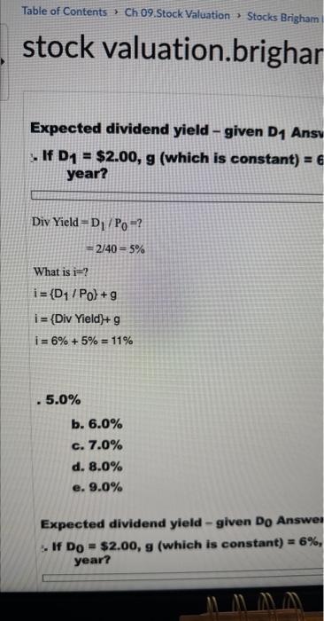  Expected dividend yield - given D1 Ansv If D1=$2.00,g (which is