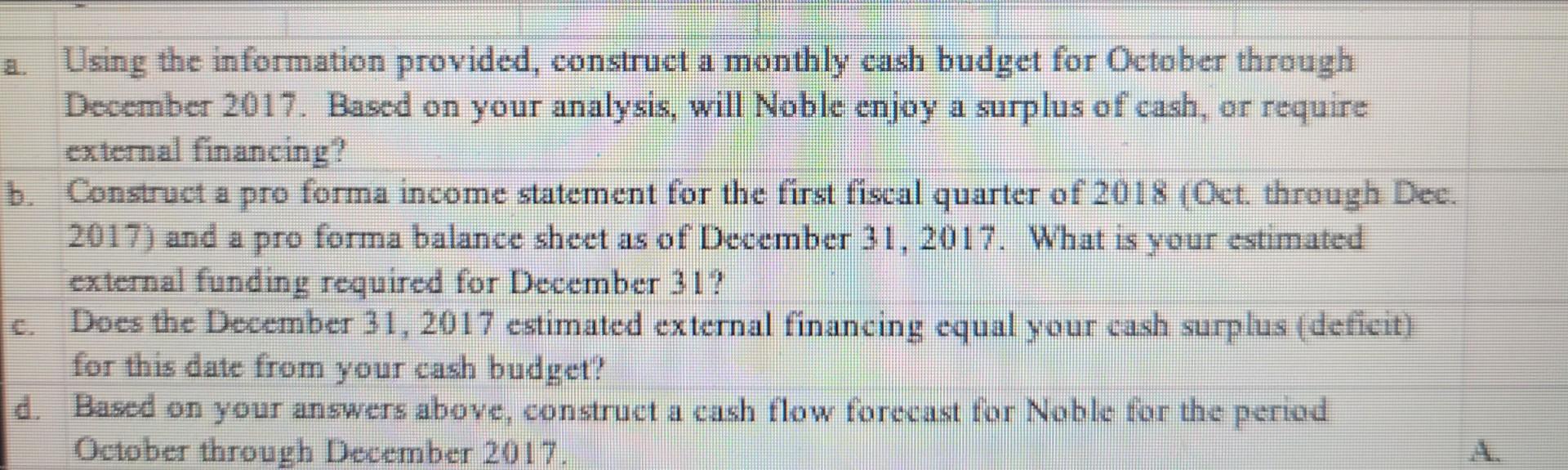  Part A,B,C,D please Using the information provided, construct a monthly cash