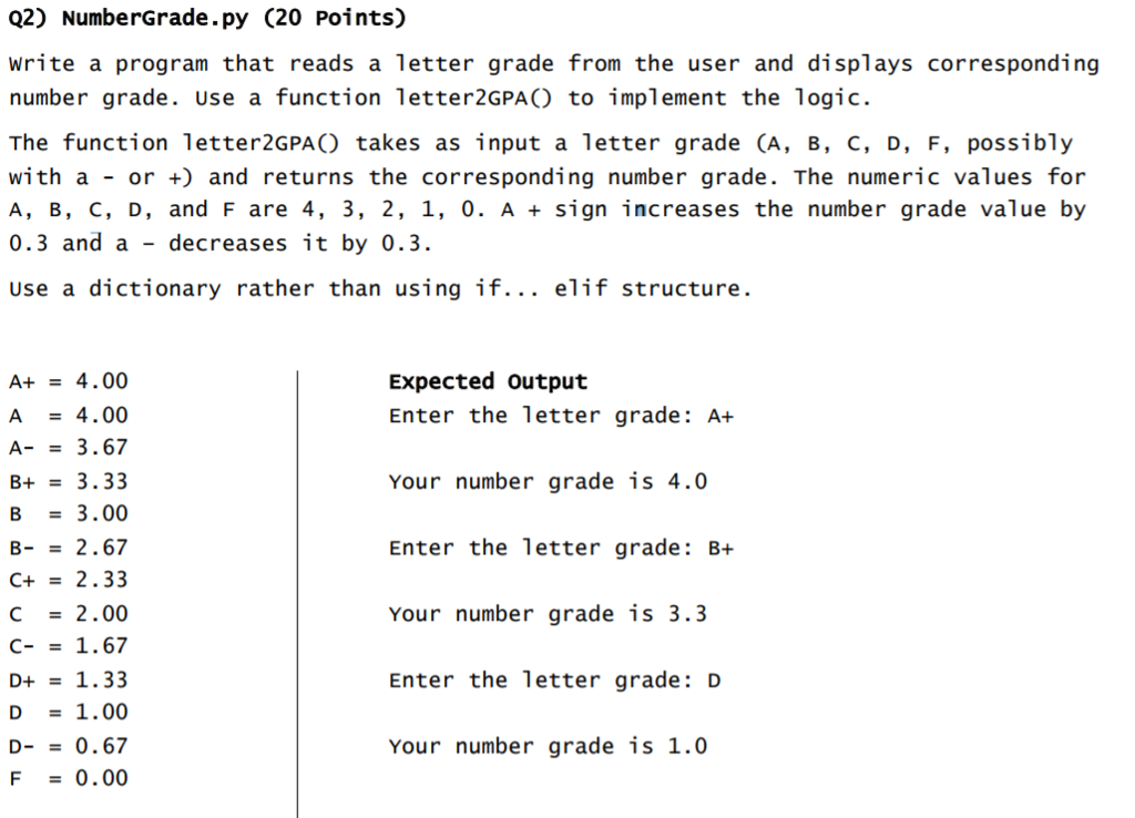  Write a program that reads a letter grade from the user