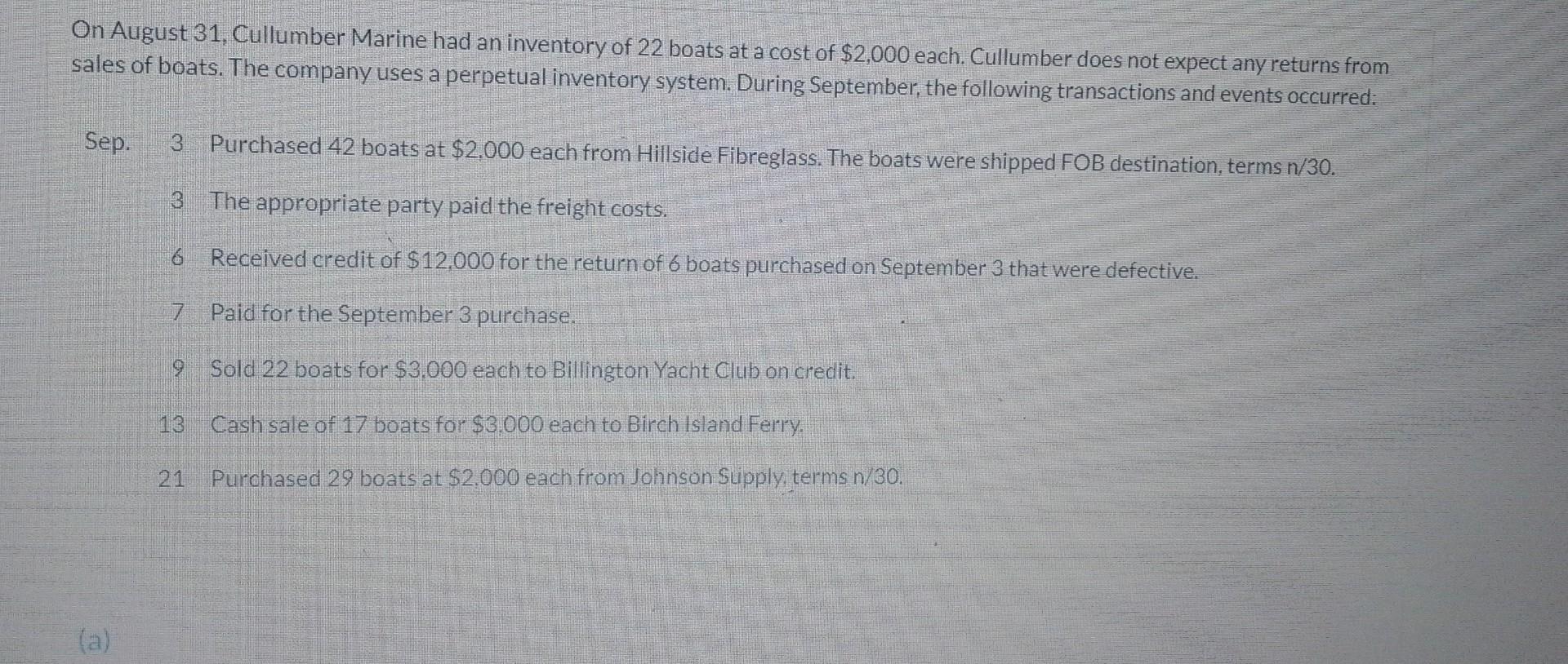 please send answer On August 31, Cullumber Marine had an inventory