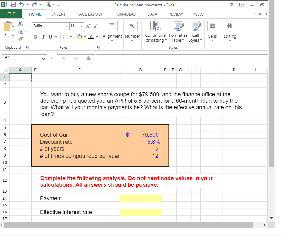 KBS Calculating loan payments - Excel ? 2 El FILE HOME