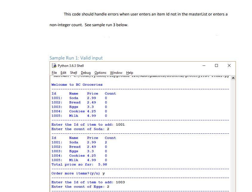 masterList in a tabular form. Implement calculate TotalPrice - a function that