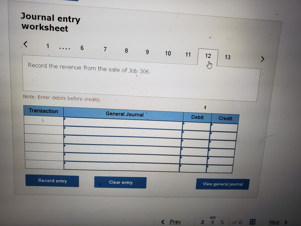 9 10 13 Record the Cost of goods sold for Job 306.
