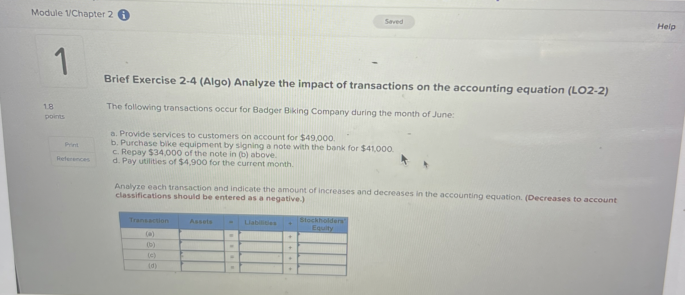  Module 1? Chapter 2(i Help 1 1.8 points Print References Brief
