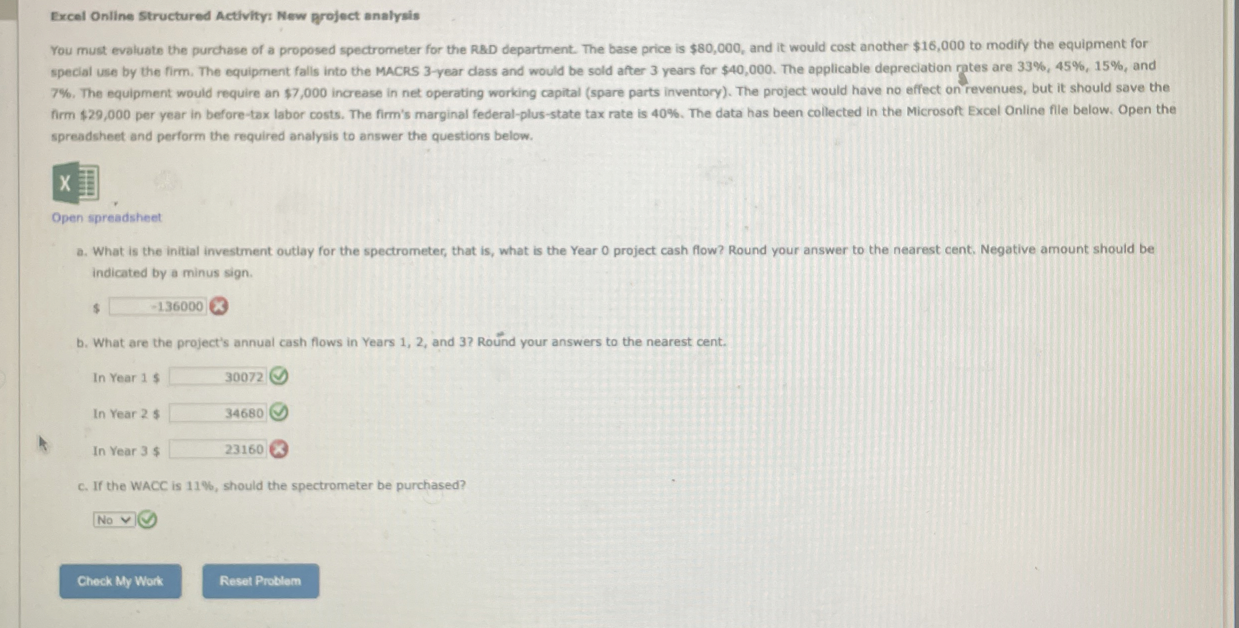  Excel Online Structured Activity: New project analysis You must evatuate the