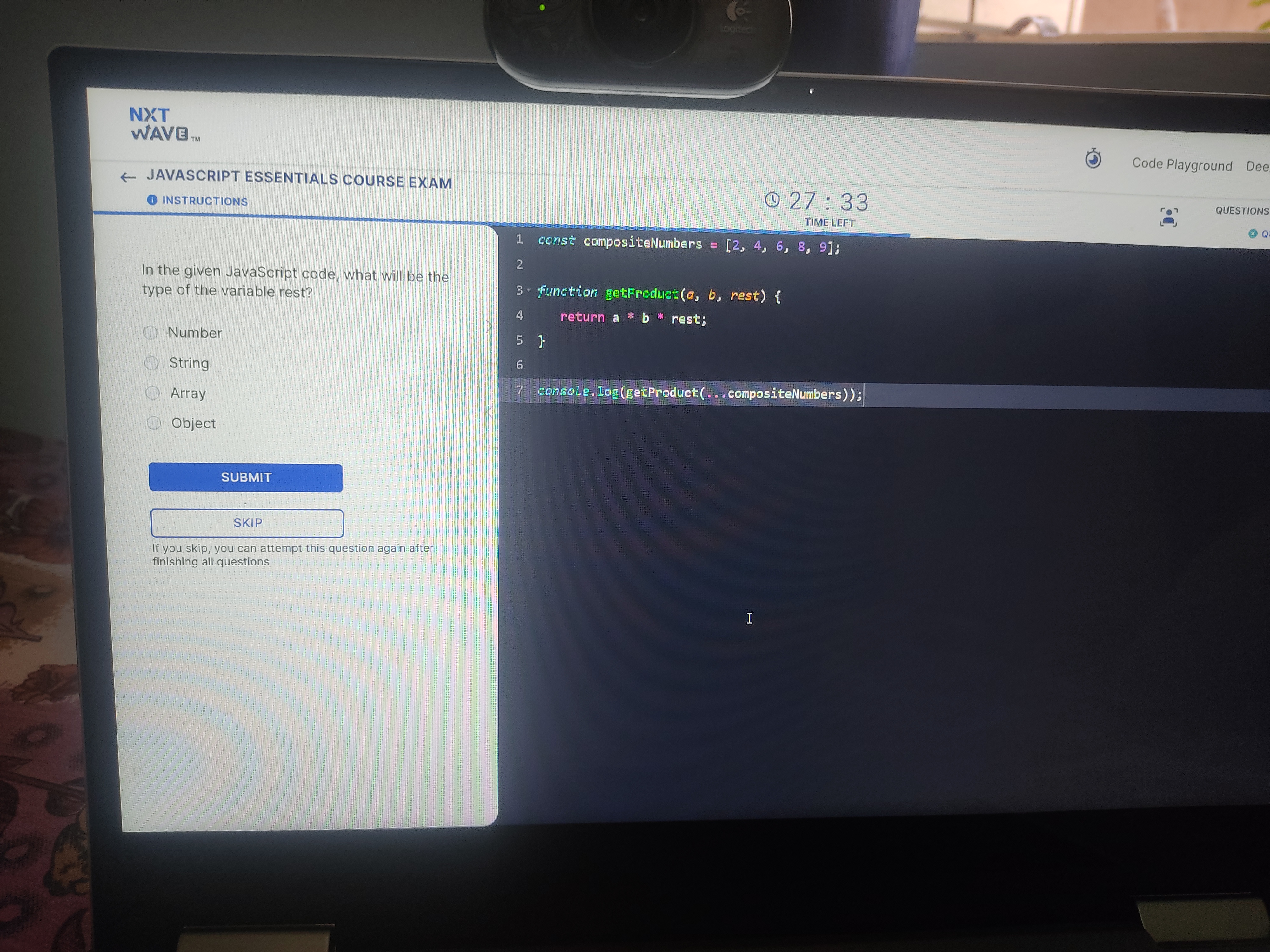  NXT WAVB ?m Code Playground Dee larr JAVASCRIPT ESSENTIALS COURSE EXAM
