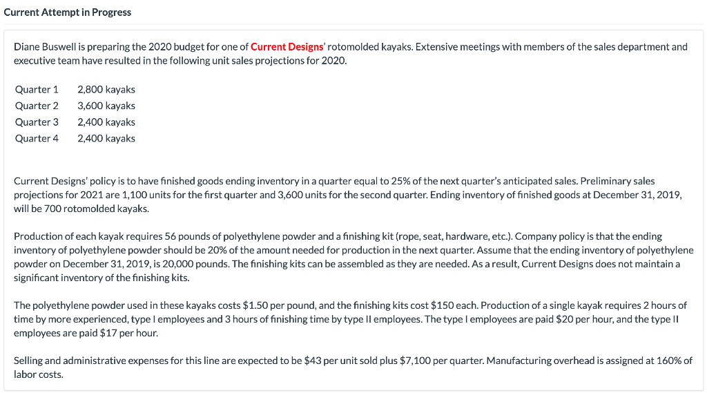  Current Attempt in Progress Diane Buswell is preparing the 2020 budget