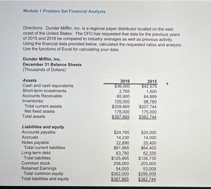 please answer the question neatly and asap Module 1 Problem Set Financial