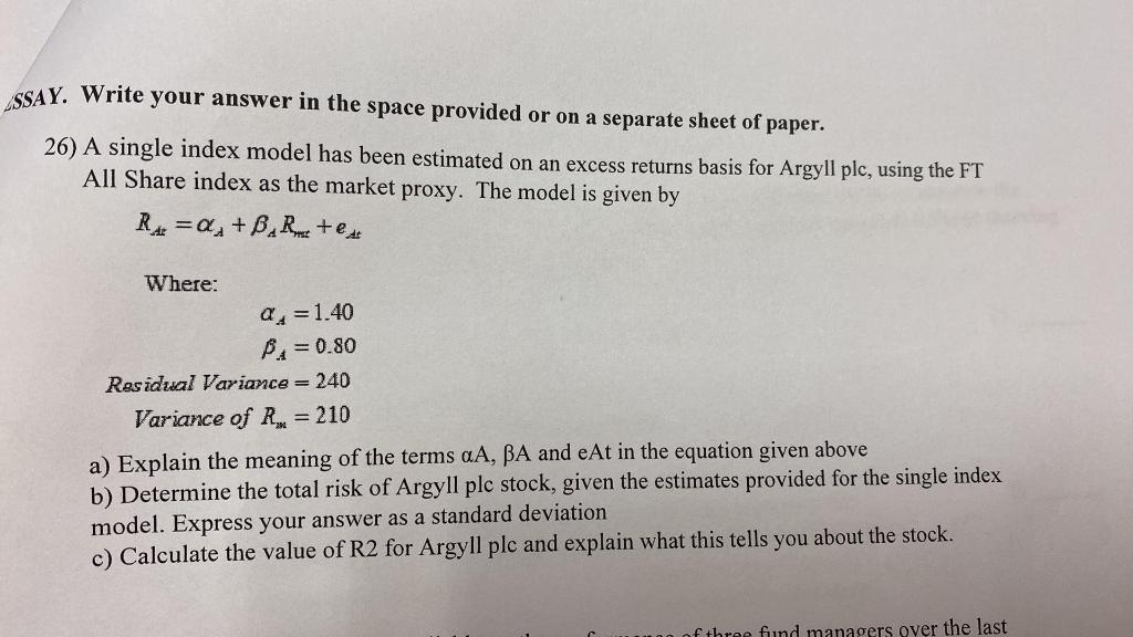  SSAY. Write your answer in the space provided or on a