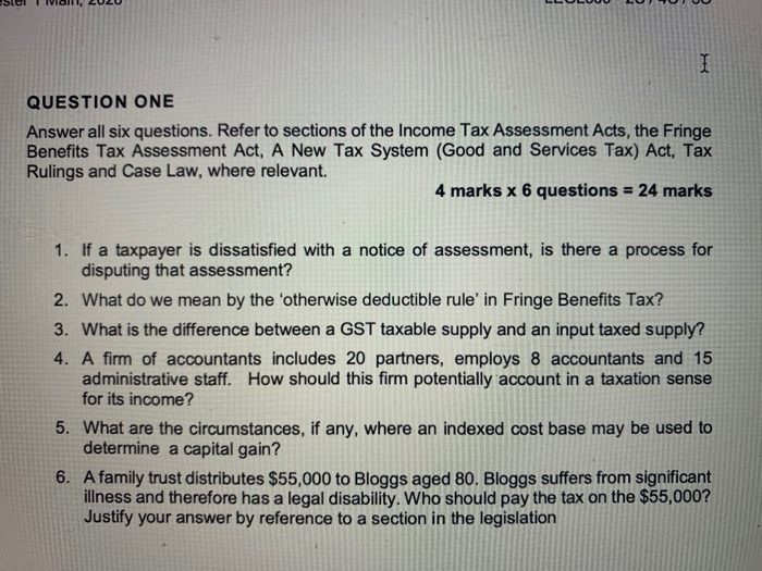  1 QUESTION ONE Answer all six questions. Refer to sections of