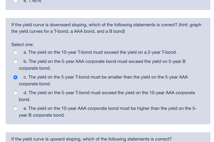 is this correct? U e. 1.90% If the yield curve is downward