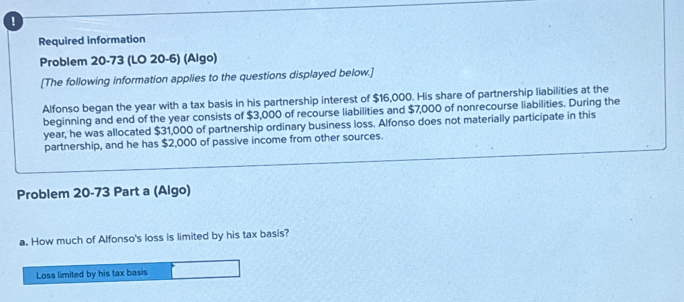  ! Required information Problem 20-73(LO 20-6)(Algo) [The following information applies to