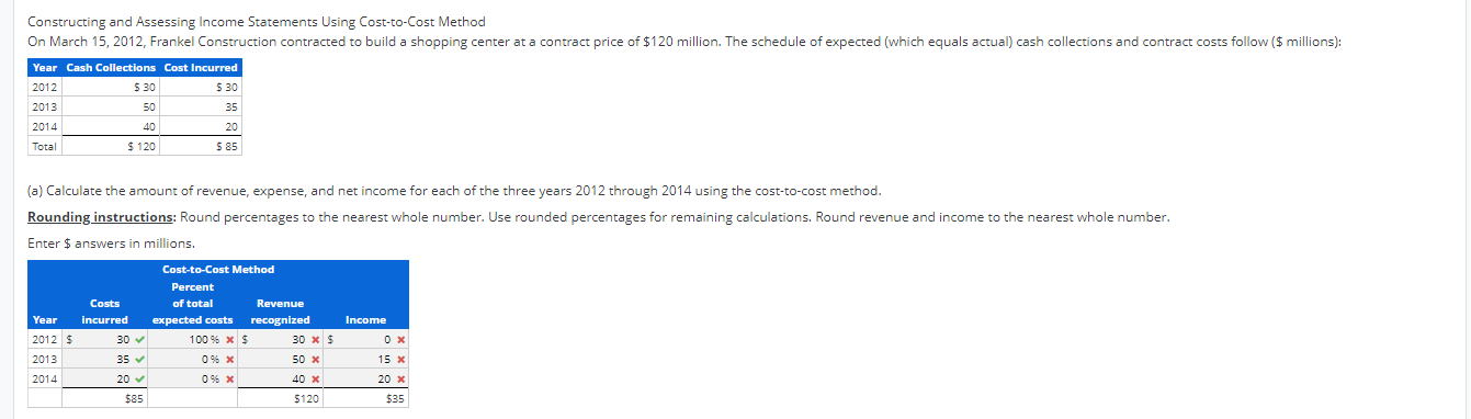  Constructing and Assessing Income Statements Using Cost-to-Cost Method On March 15,