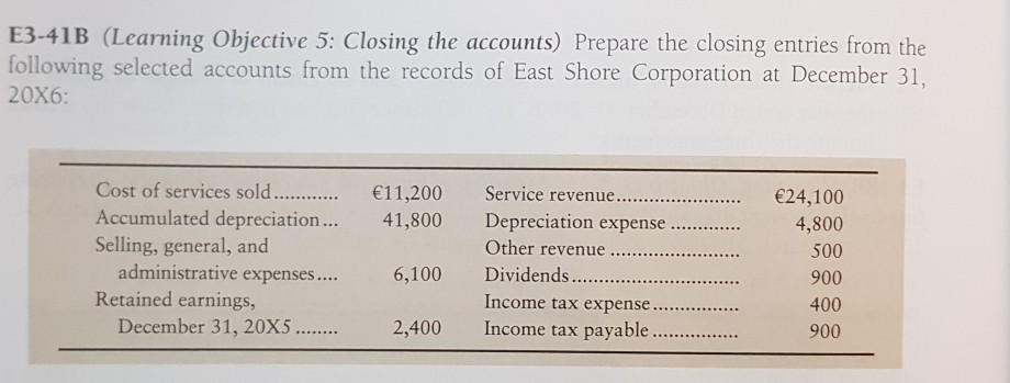  E3-41B (Learning Objective 5: Closing the accounts) Prepare the closing entries