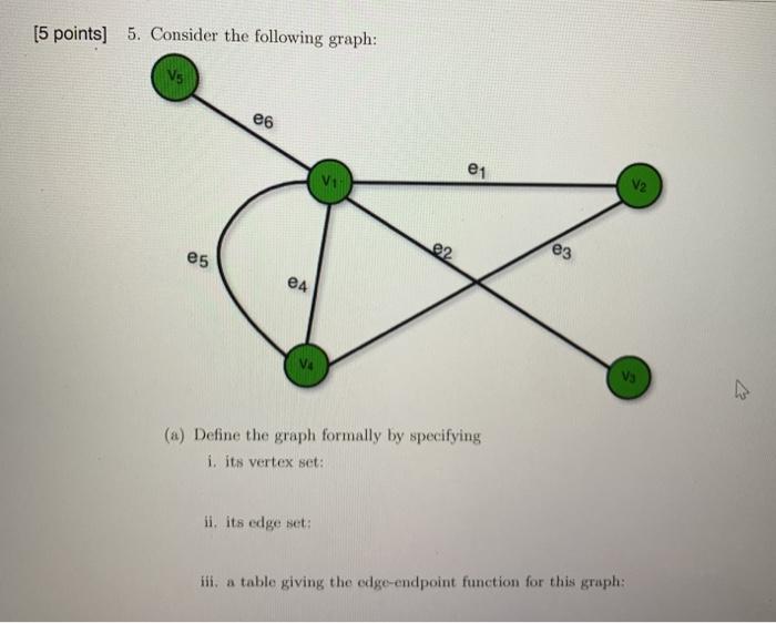  [5 points] 5. Consider the following graph: e6 ei V2 e2