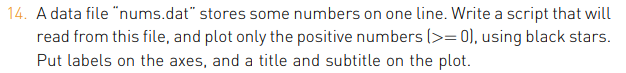  A data file "nums.dat" stores some numbers on one line. Write