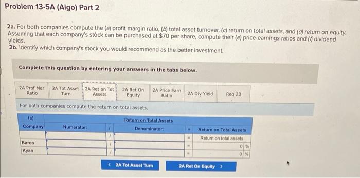 Part 2 2a. For both companies compute the (o) profit margin ratio,