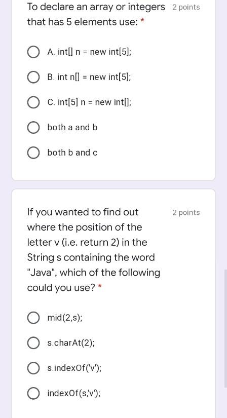  To declare an array or integers 2 points that has 5