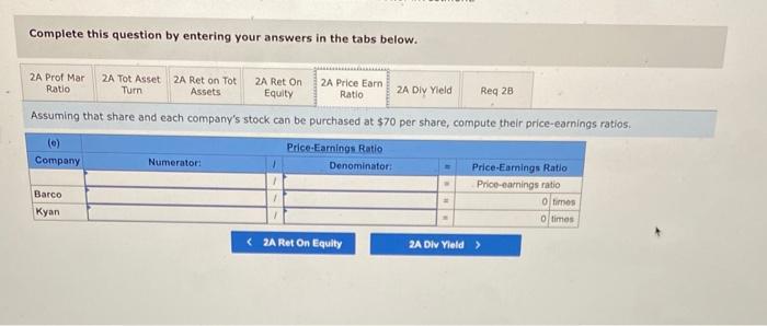 on equity. Assuming that each company's stock can be purchased at $70
