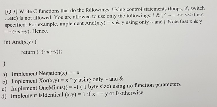  ( in C programing language) [Q.3] Write C functions that do