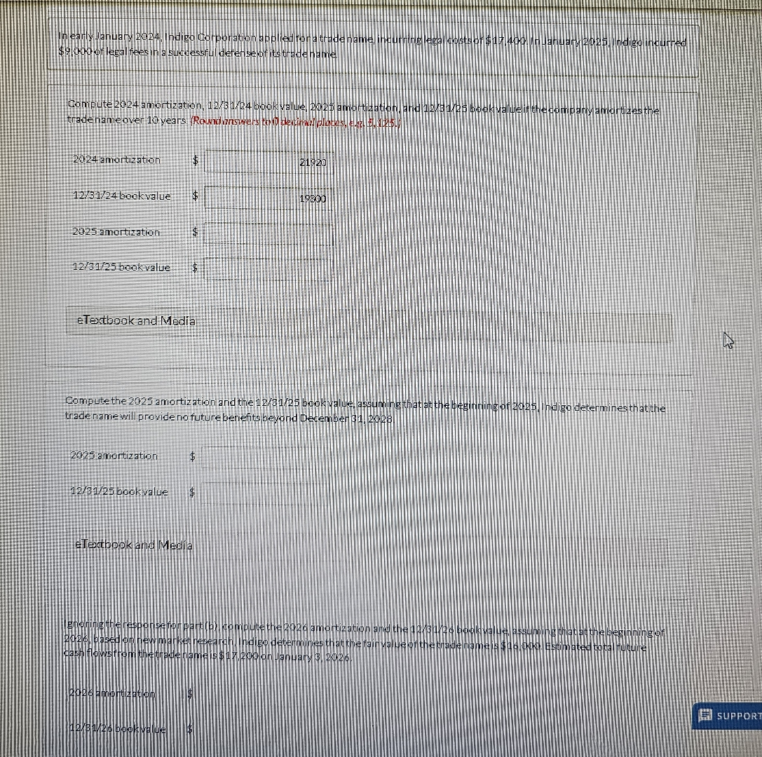  2024 amortization 21820 1231?24 bookvalue $ 19000 2025 amortization $ 1231?25