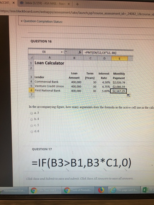  ACC165, x Inbox [1/159]- ASA MAIL Navn + X https://asa.blackboard.com/webapps/assessment/take/launch.jsp?course_assessment id-_24082_1&
