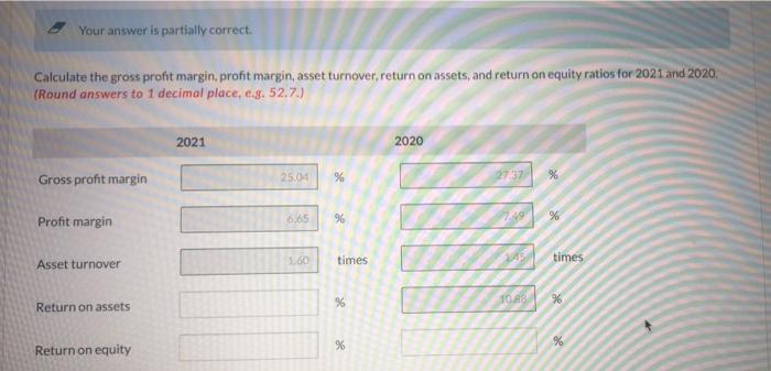 correctly. please answer the return on assets and on equity The following