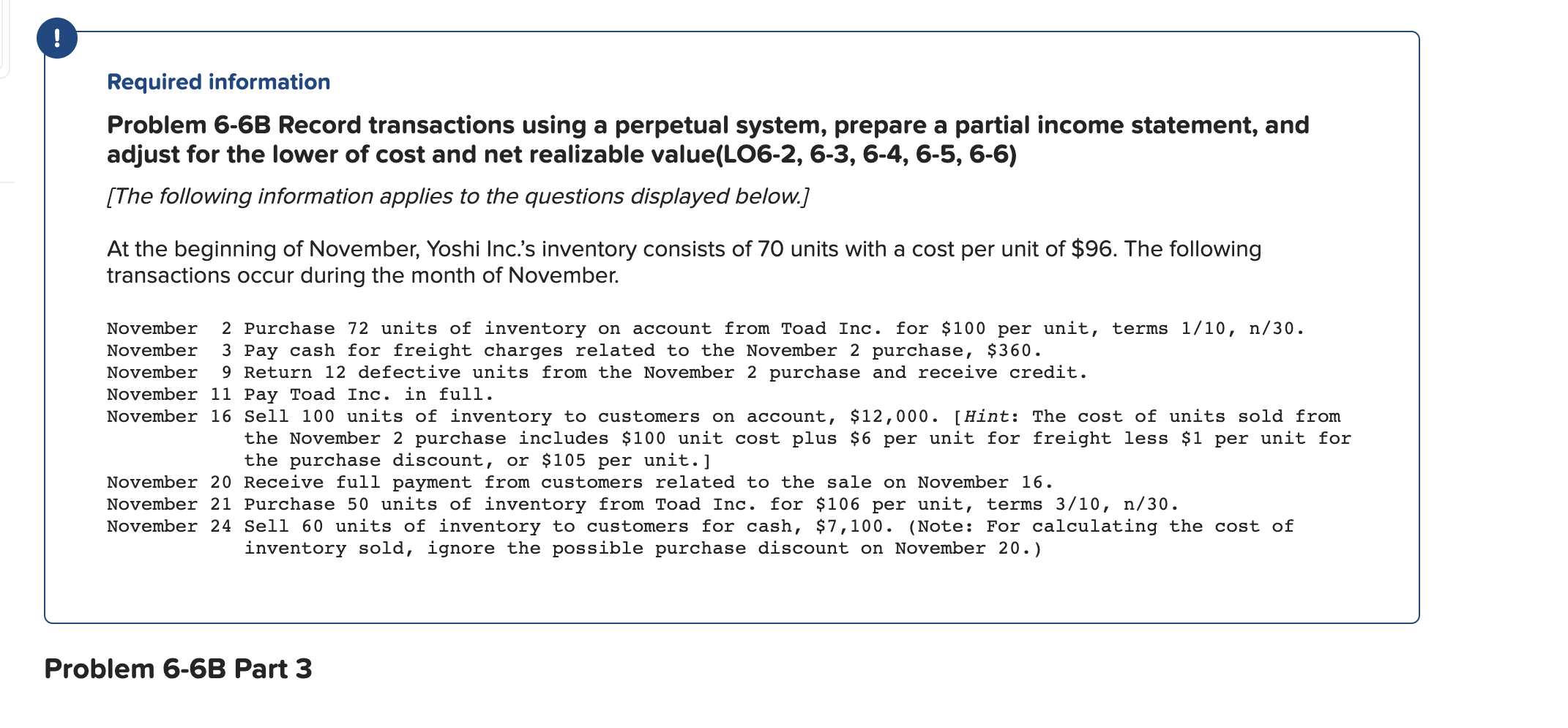  ! Required information Problem 6-6B Record transactions using a perpetual system,
