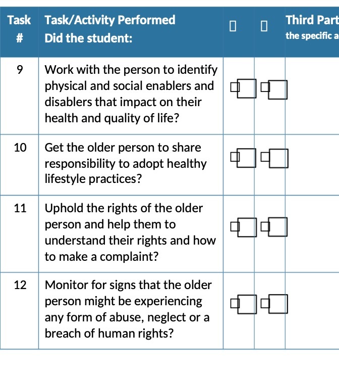  Task/Activity Performed Third Pa - Did the student: the specic 3