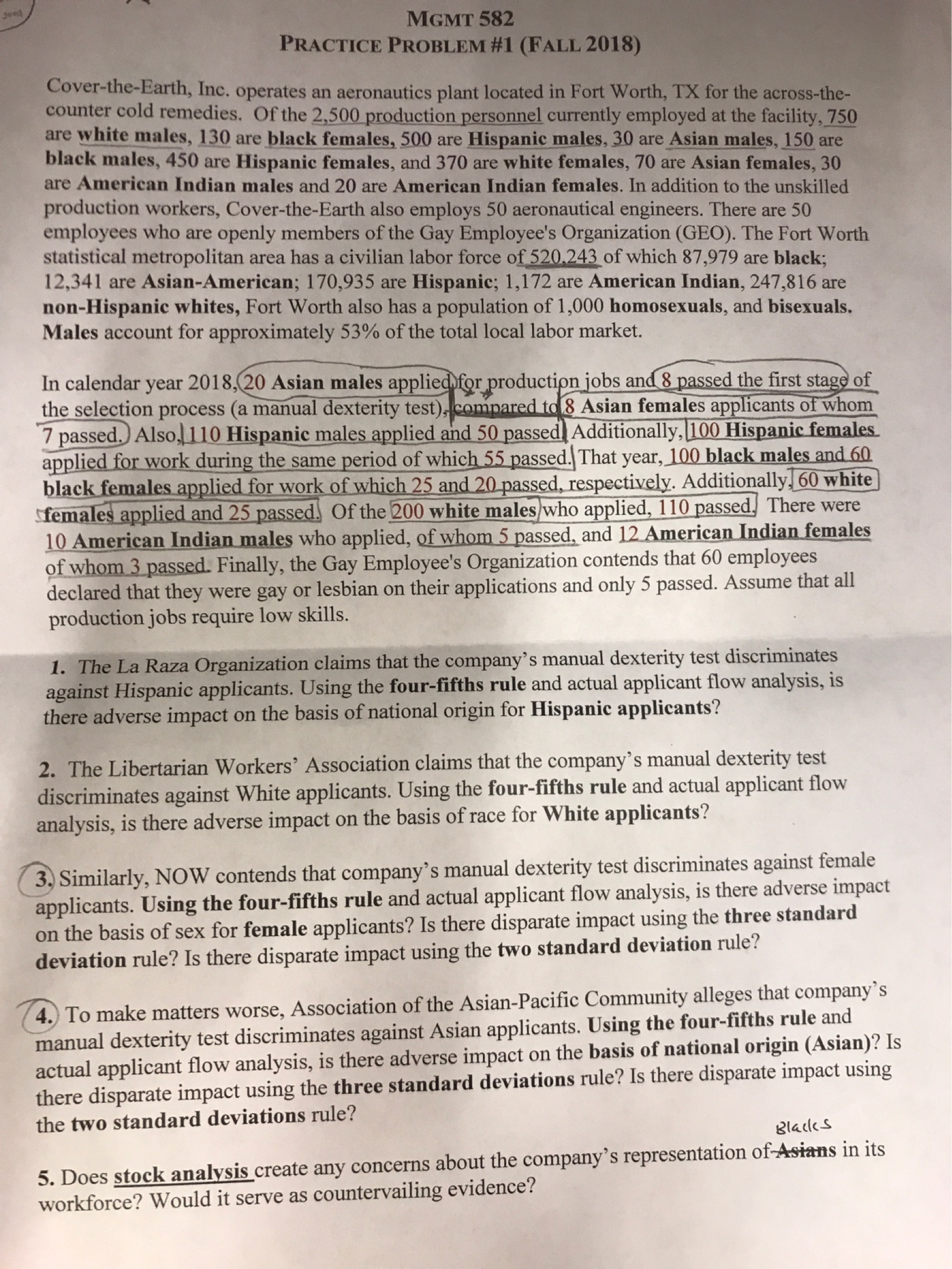  MGMT 582 PRACTICE PROBLEM #1 ( FALL 2018 ) Cover- the