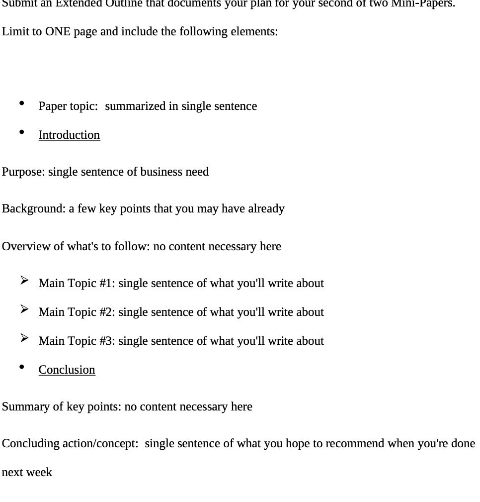 Submit an Extended Outline that documents your plan for your second