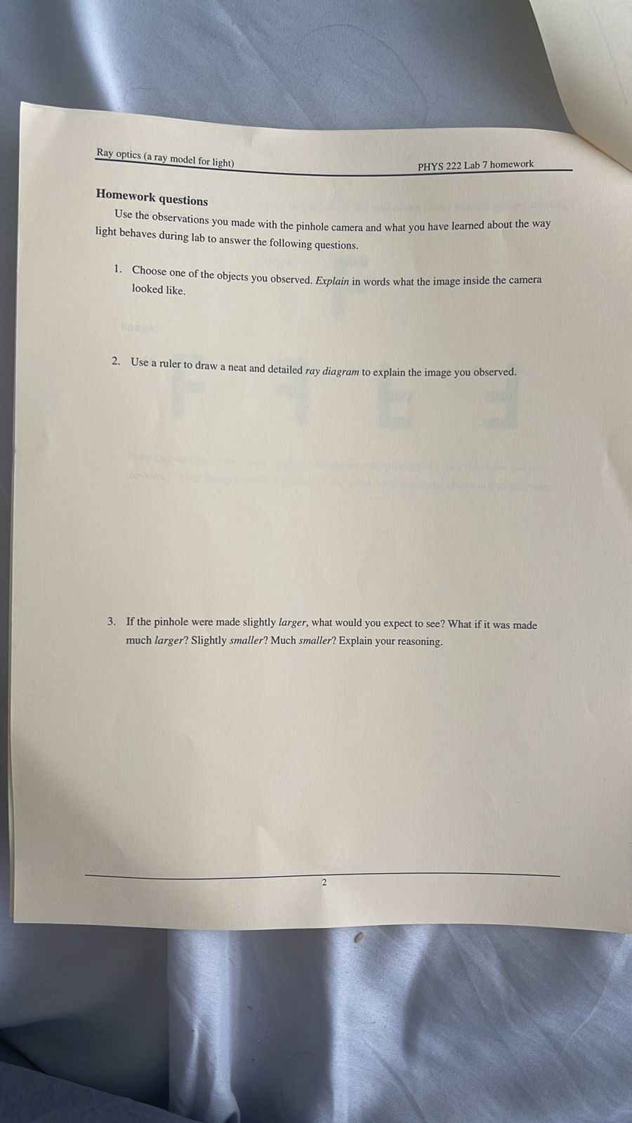  Ray optics (a ray model for light) PHYS 222 Lab 7