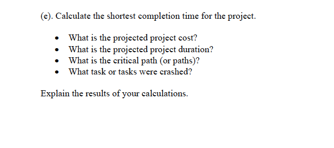 crashed to the minimum duration) for an nine-activity (a to i) project)