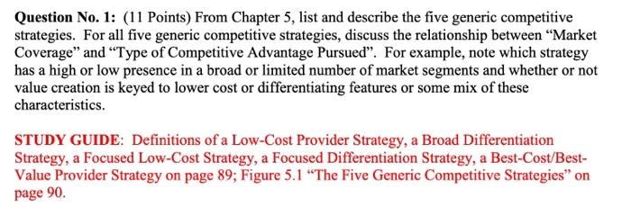  Question No. 1: (11 Points) From Chapter 5, list and describe