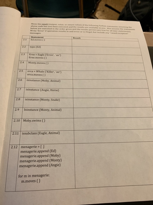 class definitions. as peslnts cass Anma(self, name, habitat): btt le self.habitat ir